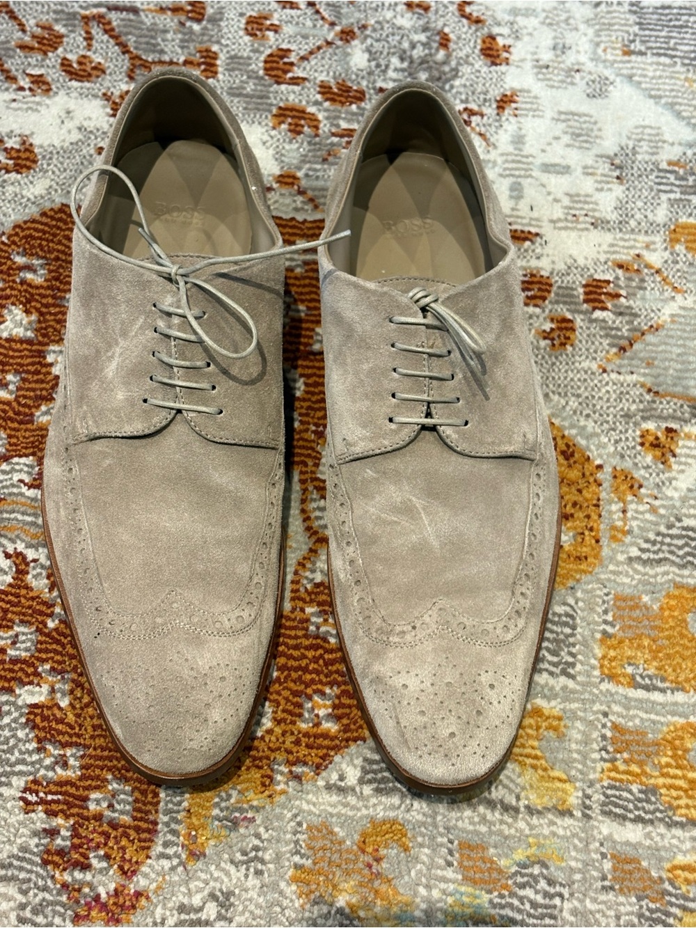 Hugo Boss Men's Suede Wingtip Derby Shoes - Light Taupe